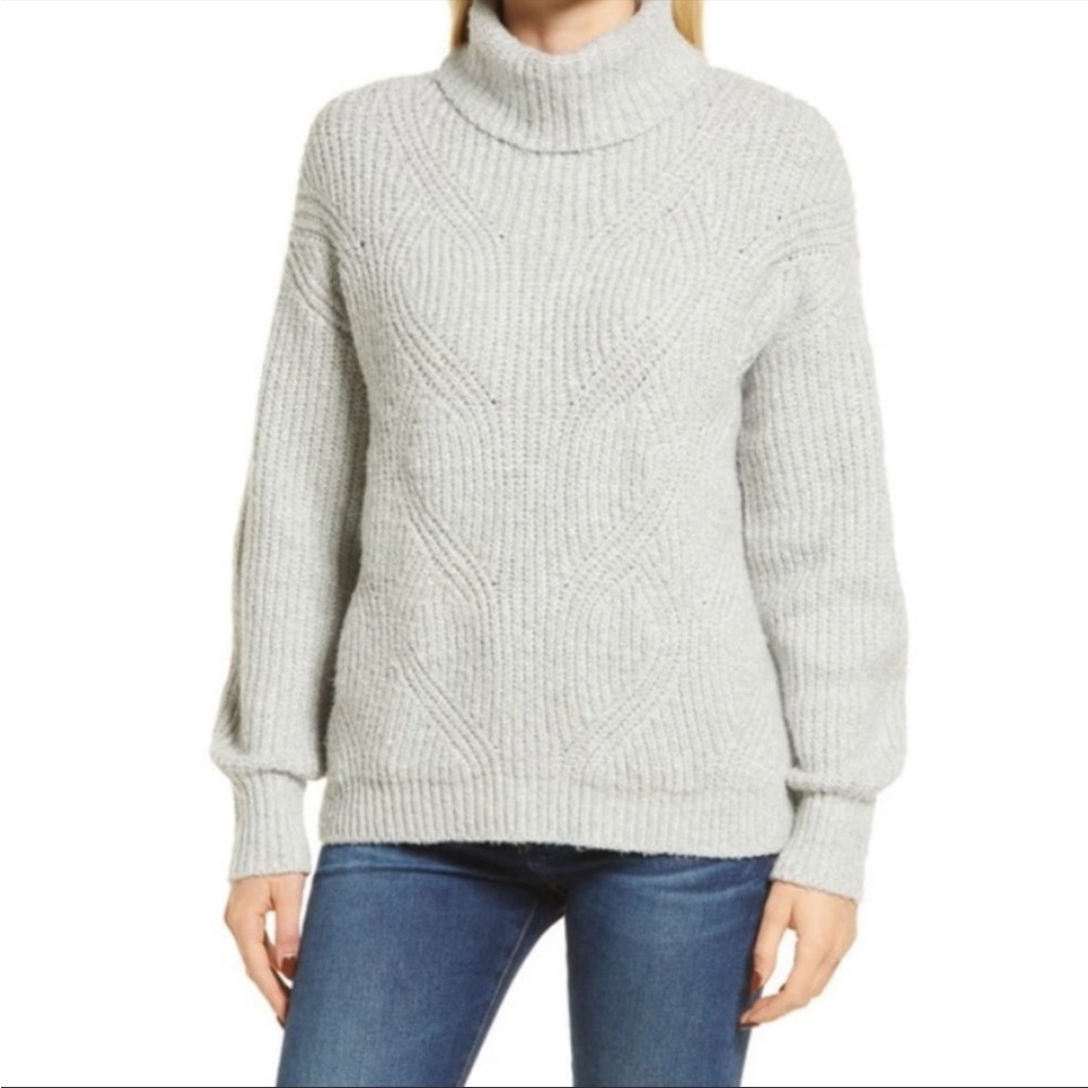 Caslon Cable Knit Turtleneck Sweater Grey Light Heather Size Medium